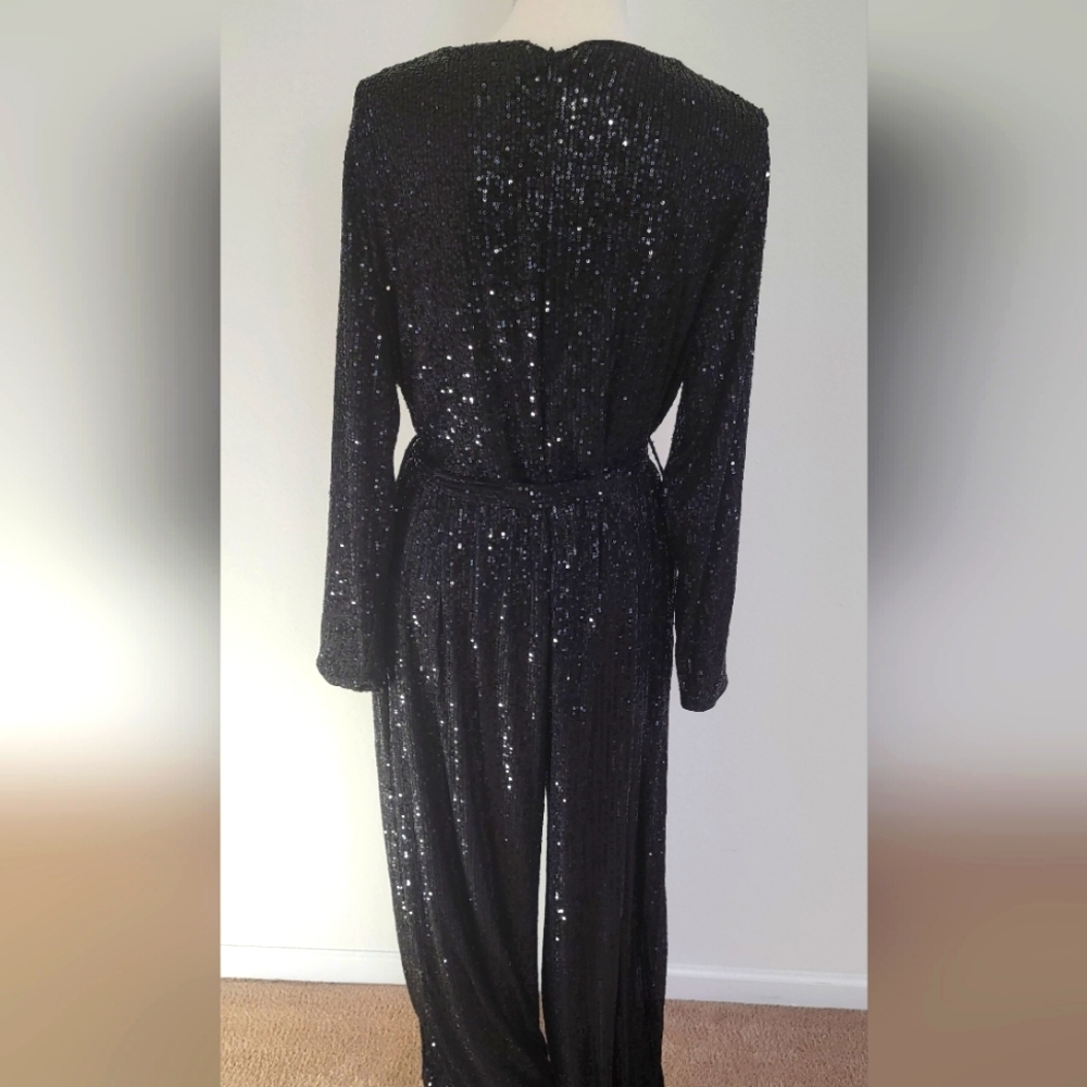 Shein Black Sequin Wrap Jumpsuit